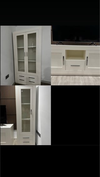Mueble Blanco Salón Vitrina y Cajones