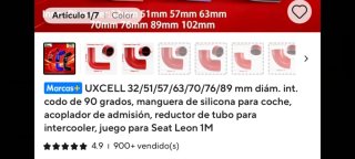 Codo Admisión 90° Silicona Rojo Seat León 1 M