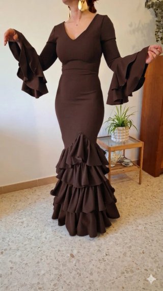 Traje Flamenca Volantes Marrón TODAS LAS TALLAS