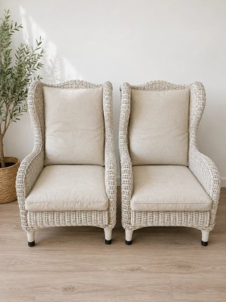 Pareja Butacas Mimbre Vintage Blancas