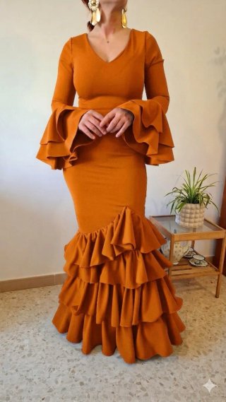 Traje de flamenca naranja TODAS LAS TALLAS