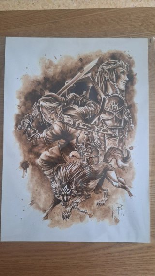 Lámina Arte Zelda: Link, Zelda y Lobo