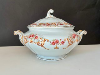 🇫🇷 Sopera Digoin Porcelana Blanca y Dorada