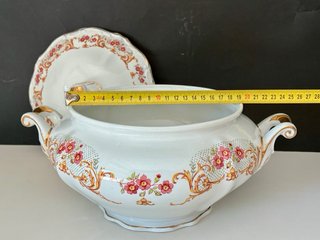🇫🇷 Sopera Digoin Porcelana Blanca y Dorada