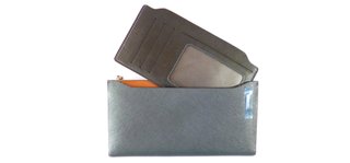 Cartera de Cuero Unisex color Azul Titanio. NUEVA