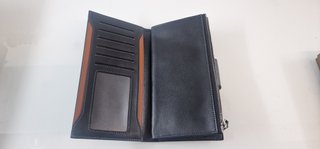 Cartera de Cuero Unisex color Azul Titanio. NUEVA