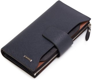 Cartera de Cuero Unisex color Azul Titanio. NUEVA