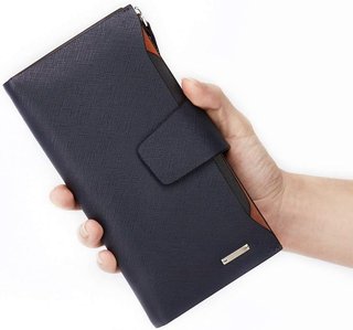 Cartera de Cuero Unisex color Azul Titanio. NUEVA