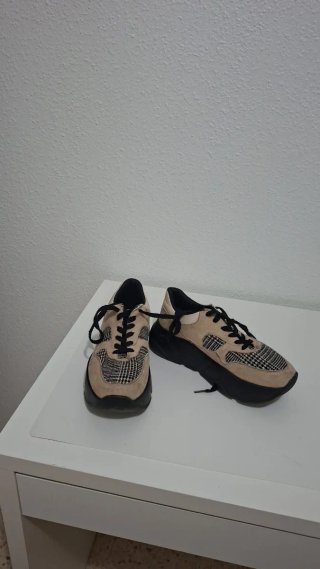 Zapatillas deportivas mujer beige/negras T.37
