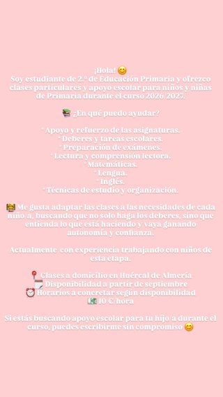Clases particulares y apoyo escolar para primaria