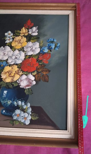 Cuadro Vintage Flores en Jarrón Azul  76cm x 61cm