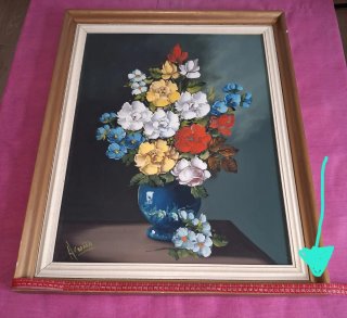 Cuadro Vintage Flores en Jarrón Azul  76cm x 61cm