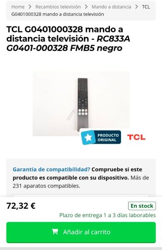 Mando a distancia Smart TV TCL