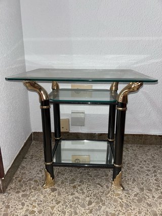 Conjunto 3 mesas cristal y metal dorado