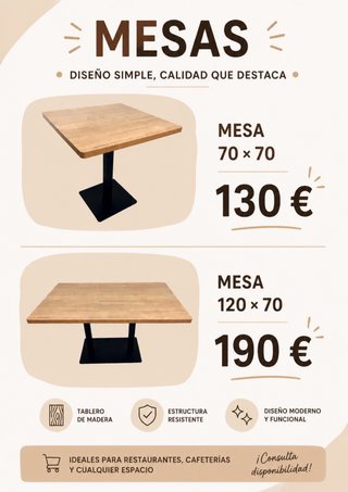 Tavoli per ristorante 70x70 e 120x70