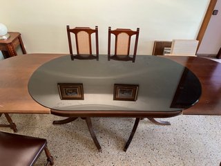Mesa Comedor Ovalada Extensible Madera y Cristal