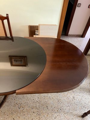 Mesa Comedor Ovalada Extensible Madera y Cristal
