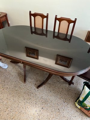 Mesa Comedor Ovalada Extensible Madera y Cristal