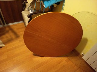 Mesa redonda madera pino con  cristal