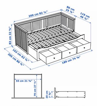 Cama diván IKEA HEMNES blanca (80x200 / 160x200 cm