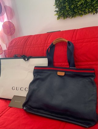 Borsa shopper GUCCI Vintage in pelle blu e rossa