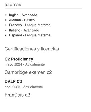 Profesora de Frances, Ingles e Italiano.