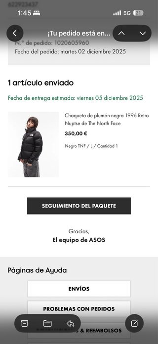 The North Face 1996 Retro Nuptse Chaqueta Negra L