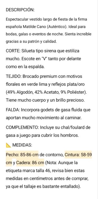 Traje Matilde Cano Verde Lima Largo