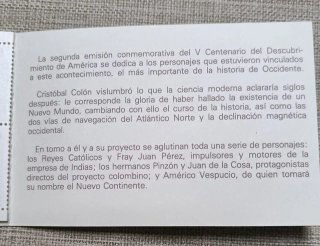 Carnet Sellos V Centenario Descubrimiento América