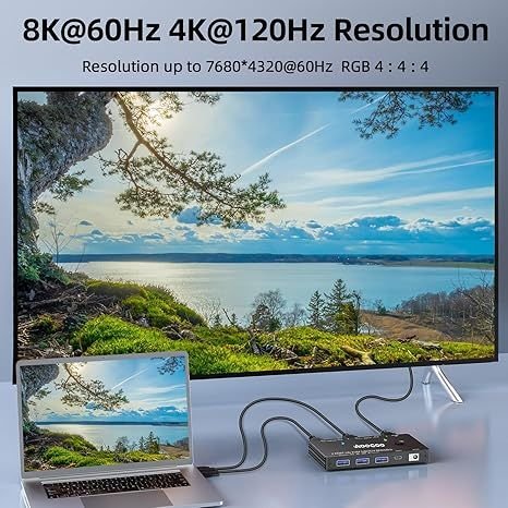 AOOCOO Switch KVM 2 PC 1 monitor 8K 60Hz