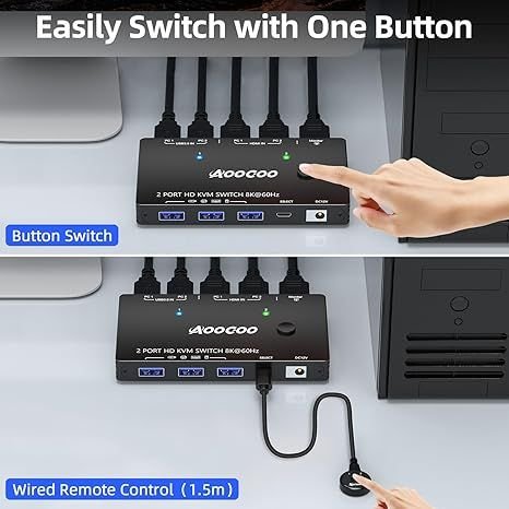 AOOCOO Switch KVM 2 PC 1 monitor 8K 60Hz