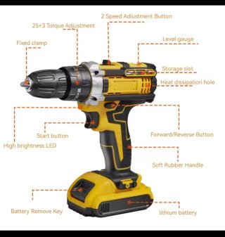 Taladro percutor 25+3 torque NUEVO 18V BATERÍAS 2s