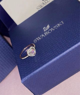 Anillo Corazón Swarovski Rosa y Plateado