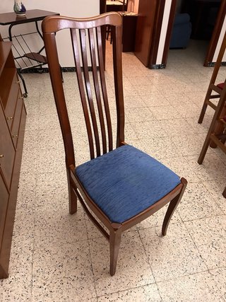 2 Sillas Madera Tapizadas Tela Azul