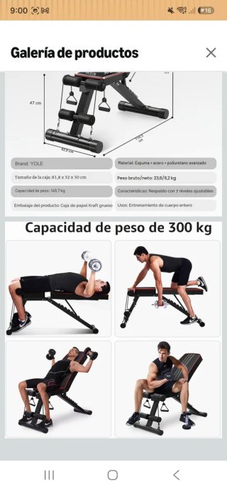 Banco musculación + pesas + rueda abdominal