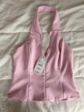 Top Rosa Halter + cremallera zara - Talla XL