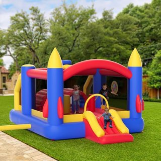 Castillo Inflable, Trampolín de Juego de Alta Calidad para Exterior, Saltador con Ventilador, Tobogán y Bolsa de Almacenamiento, Castillo Saltarín Familiar para el Jardín, para Niños de 3 a 8 Años...
