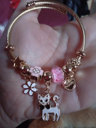 Pulsera mujer con charms de gato y flor