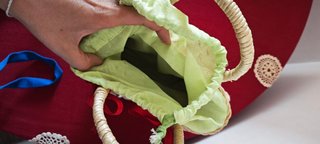 Borsa paglia cottagecore fiocchi perle kawaii