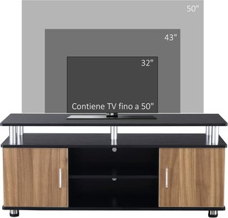 Mobile per TV fino a 50'' con armadi e ripiani, mobile per soggiorno e salotto in legno e alluminio, 120X40X52.2Cm