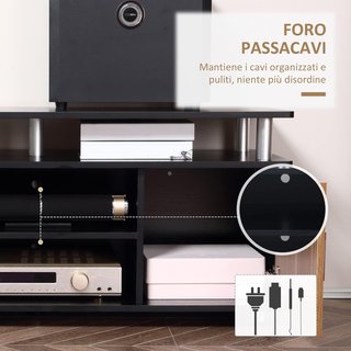 Mobile per TV fino a 50'' con armadi e ripiani, mobile per soggiorno e salotto in legno e alluminio, 120X40X52.2Cm