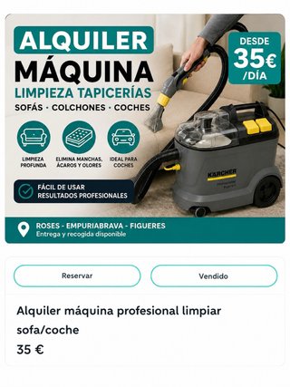Alquiler máquina profesional limpiar sofa/coche