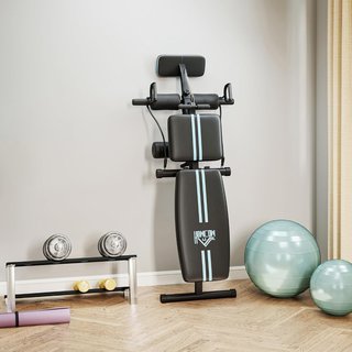 Banco de Gimnasio Plegable, Banco de Abdominales Multifuncional Inclinable con Respaldo Ajustable en 7 Niveles, Máquina de Extensión de Piernas, Cojín, Banda de Resistencia, para Entrenamiento en Casa