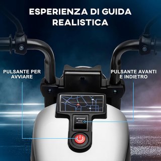 Moto Eléctrica Niños 18-36 Meses 6V Con Ruedas Suplementarias, 3Km/H Motocicleta Eléctrica para Niños, Motocicleta Niños Con Faro, Max. 25Kg, Blanco y Negro