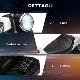 Moto Eléctrica Niños 18-36 Meses 6V Con Ruedas Suplementarias, 3Km/H Motocicleta Eléctrica para Niños, Motocicleta Niños Con Faro, Max. 25Kg, Blanco y Negro