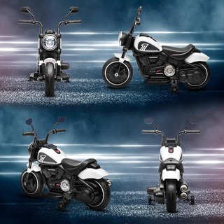 Moto Eléctrica Niños 18-36 Meses 6V Con Ruedas Suplementarias, 3Km/H Motocicleta Eléctrica para Niños, Motocicleta Niños Con Faro, Max. 25Kg, Blanco y Negro