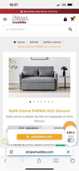 Sofa cama parda gris oscuro, perfecto estado.