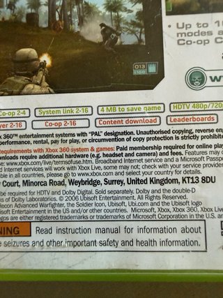 Xbox 360 Tom Clancy's Ghost Recon AW