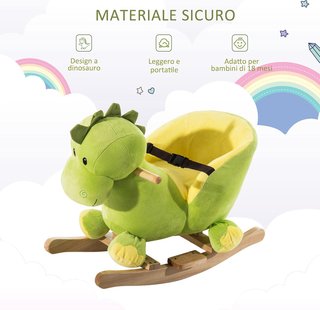 Caballo Balancín para Niños de Madera Dinosaurio, Caballito para Niños, 60X33X45Cm, Verde