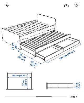 Cama 90x200 con 1 colchón y 2 somieres